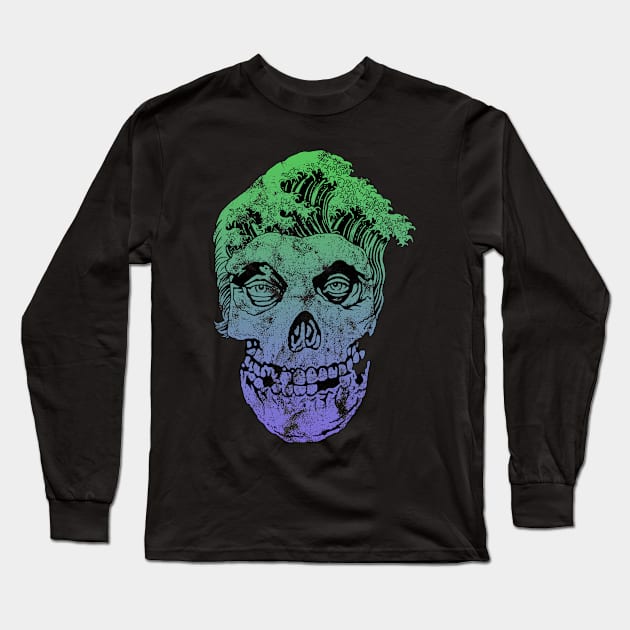 Skull Head Waves Green Purple Long Sleeve T-Shirt by FUMANTO